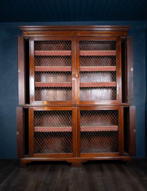 LARGE REGENCY BRASS INLAID MAHOGANY BOOKCASE - ADDITIONAL PHOTO 5