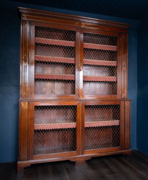 LARGE REGENCY BRASS INLAID MAHOGANY BOOKCASE - ADDITIONAL PHOTO 8