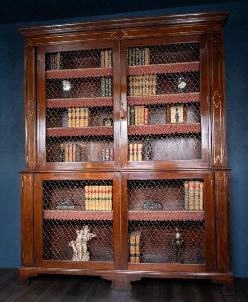 LARGE REGENCY BRASS INLAID MAHOGANY BOOKCASE - ADDITIONAL PHOTO 15
