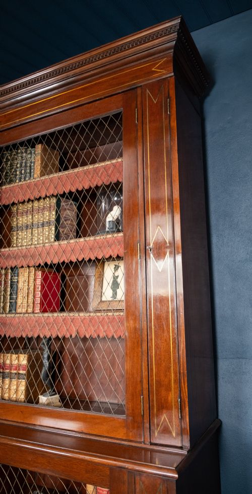LARGE REGENCY BRASS INLAID MAHOGANY BOOKCASE - ADDITIONAL PHOTO 20
