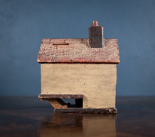 FOLK ART PAINTED WOODEN COTTAGE MONEY BOX - ADDITIONAL PHOTO 5