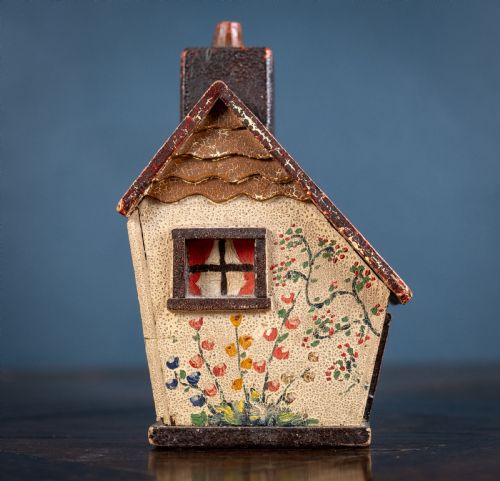 FOLK ART PAINTED WOODEN COTTAGE MONEY BOX - ADDITIONAL PHOTO 7