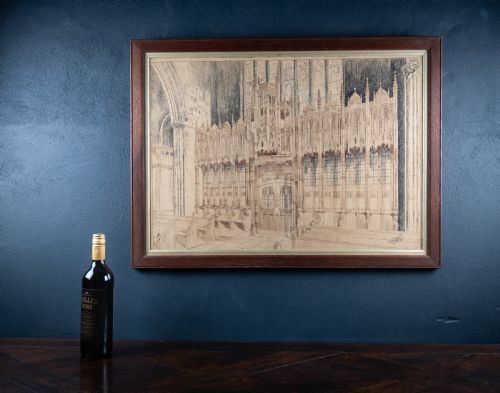 LARGE ARCHITECTURAL PEN INK DRAWING OF A CATHEDRAL DATED 1908 - ADDITIONAL PHOTO 1