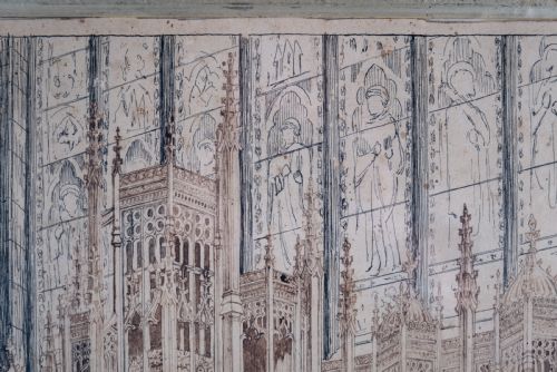LARGE ARCHITECTURAL PEN INK DRAWING OF A CATHEDRAL DATED 1908 - ADDITIONAL PHOTO 3