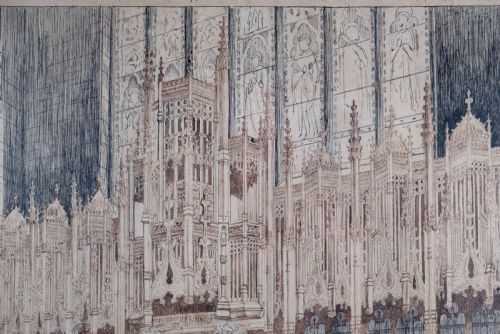 LARGE ARCHITECTURAL PEN INK DRAWING OF A CATHEDRAL DATED 1908 - ADDITIONAL PHOTO 4