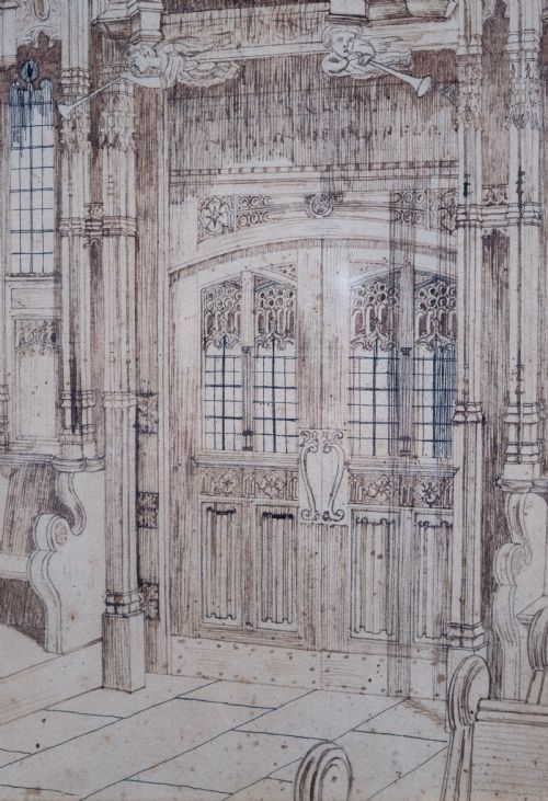 LARGE ARCHITECTURAL PEN INK DRAWING OF A CATHEDRAL DATED 1908 - ADDITIONAL PHOTO 6