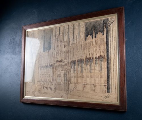 LARGE ARCHITECTURAL PEN INK DRAWING OF A CATHEDRAL DATED 1908 - ADDITIONAL PHOTO 12