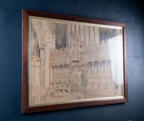 LARGE ARCHITECTURAL PEN INK DRAWING OF A CATHEDRAL DATED 1908 - ADDITIONAL PHOTO 13