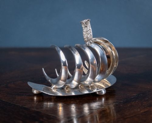 OWL MOON SILVER PLATED TOAST RACK BY PRIDHAM SONS TORQUAY C1920 - ADDITIONAL PHOTO 5