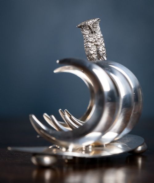 OWL MOON SILVER PLATED TOAST RACK BY PRIDHAM SONS TORQUAY C1920 - ADDITIONAL PHOTO 7