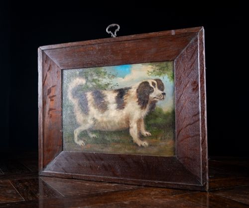 FOLK ART PORTRAIT OF A SPANIEL OIL ON BOARD - ADDITIONAL PHOTO 2