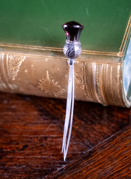 SILVER AMETHYST PASTE STONE THISTLE BOOKMARK BY CRISFORD NORRIS C1910 - ADDITIONAL PHOTO 4