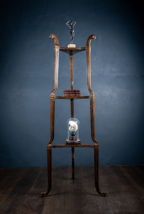 REGENCY EBONISED AND PARCEL GILT TRIFORM ETAGERE - ADDITIONAL PHOTO 1