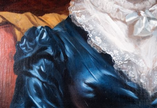 LARGE PORTRAIT OF A LADY IN BLUE DRESS C1840 - ADDITIONAL PHOTO 2