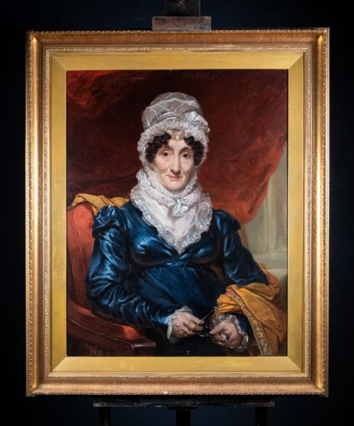 LARGE PORTRAIT OF A LADY IN BLUE DRESS C1840 - ADDITIONAL PHOTO 6