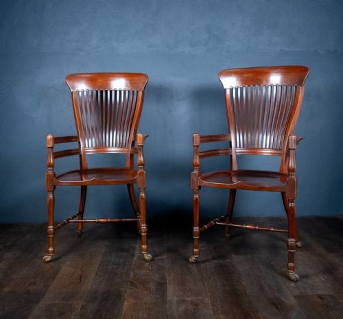 PAIR OF MAHOGANY ARM CHAIRS IN MANNER OF E W GODWIN 183364 - ADDITIONAL PHOTO 1