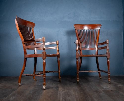 PAIR OF MAHOGANY ARM CHAIRS IN MANNER OF E W GODWIN 183364 - ADDITIONAL PHOTO 3