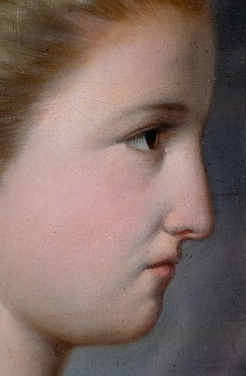 19TH CENTURY OVAL PORTRAIT OF A GIRL IN BLUE OIL ON CANVAS - ADDITIONAL PHOTO 4