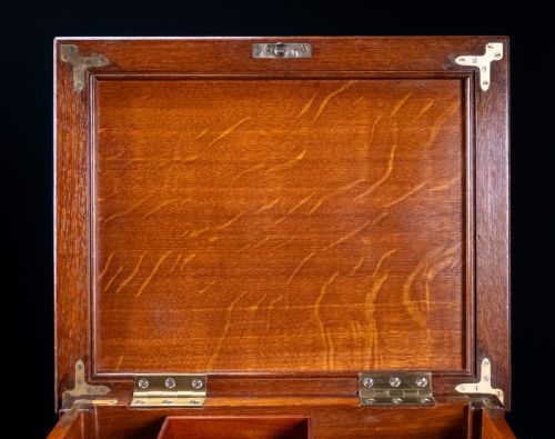 ARTS CRAFTS OAK BRASS WORK TABLE - ADDITIONAL PHOTO 7