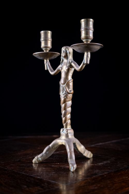 19TH CENTURY BRONZE MERMAID CANDLE HOLDER - ADDITIONAL PHOTO 4