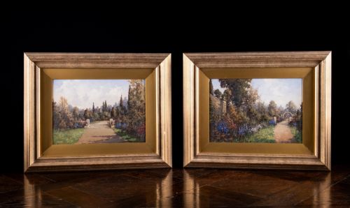 james jerome miller fl18751900 pair of country gardens oil paintings - CATEGORY: ANTIQUE ART - DATED 19TH CENTURY
