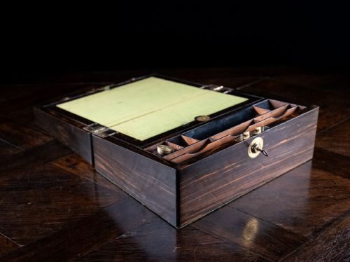 VICTORIAN COROMANDEL WRITING SLOPE WITH BRAMAH LOCK - ADDITIONAL PHOTO 7