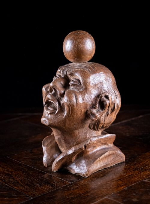 19th century carved oak balancing ball newel post finial - CATEGORY: ANTIQUE SCULPTURES - DATED 19TH CENTURY