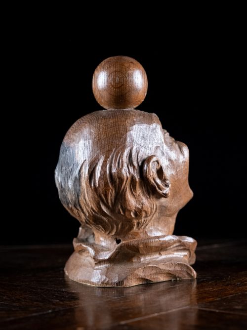 19TH CENTURY CARVED OAK BALANCING BALL NEWEL POST FINIAL - ADDITIONAL PHOTO 5