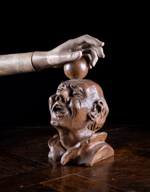 19TH CENTURY CARVED OAK BALANCING BALL NEWEL POST FINIAL - ADDITIONAL PHOTO 8