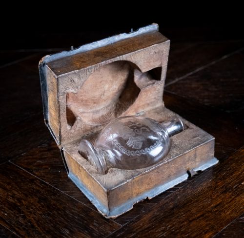 18th century engraved flask secret storage book - CATEGORY: ANTIQUE GLASS - DATED 18TH CENTURY