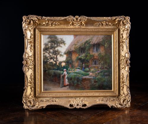 CHARLES WILLIAM NORTON C1870 1946 THATCHED COTTAGE AT TWILIGHT OIL ON CANVAS - ADDITIONAL PHOTO 4