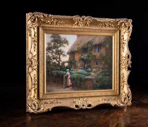 CHARLES WILLIAM NORTON C1870 1946 THATCHED COTTAGE AT TWILIGHT OIL ON CANVAS - ADDITIONAL PHOTO 5