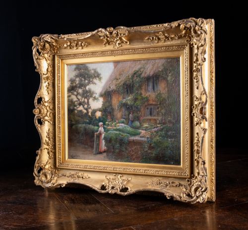 CHARLES WILLIAM NORTON C1870 1946 THATCHED COTTAGE AT TWILIGHT OIL ON CANVAS - ADDITIONAL PHOTO 6