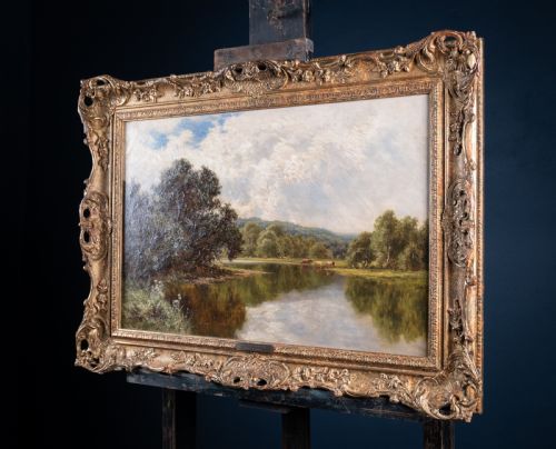 HENRY H PARKER BRITISH 18581930 'SILENT WATERS ON THE AVON' OIL ON CANVAS - ADDITIONAL PHOTO 8