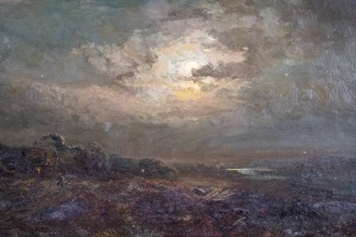 JOHN FALCONAR SLATER 18571937 MOONLIGHT COASTAL LANDSCAPE OIL ON CANVAS - ADDITIONAL PHOTO 1