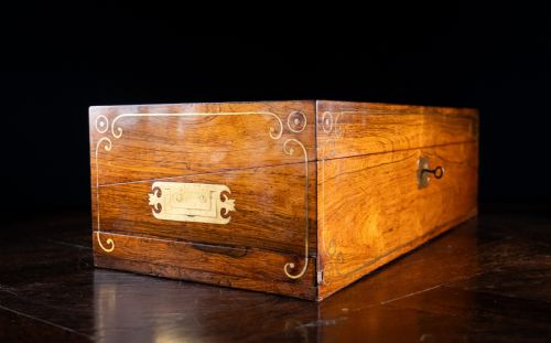 MONUMENTAL ROSEWOOD BRASS INLAID WRITING SLOPE C1840 - ADDITIONAL PHOTO 4