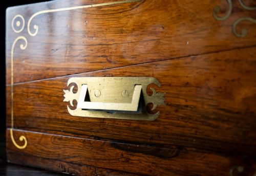 MONUMENTAL ROSEWOOD BRASS INLAID WRITING SLOPE C1840 - ADDITIONAL PHOTO 5