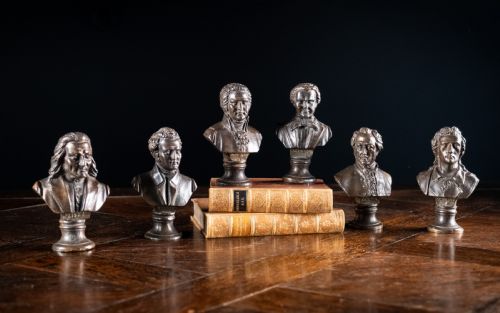 six 19th century bronze composer writer portrait busts - CATEGORY: ANTIQUE METAL - DATED 19TH CENTURY