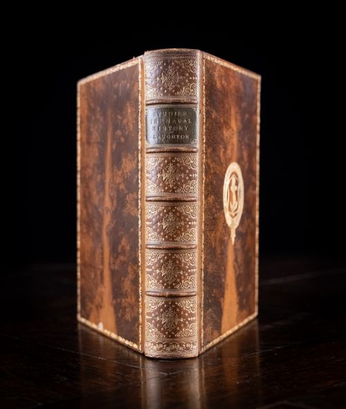 1887 studies in naval history by john knox laughton first edition leather bound book - CATEGORY: ANTIQUE MISCELLANEOUS - DATED 1880