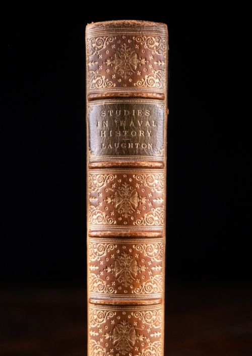 1887 STUDIES IN NAVAL HISTORY BY JOHN KNOX LAUGHTON FIRST EDITION LEATHER BOUND BOOK - ADDITIONAL PHOTO 1