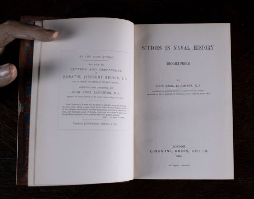 1887 STUDIES IN NAVAL HISTORY BY JOHN KNOX LAUGHTON FIRST EDITION LEATHER BOUND BOOK - ADDITIONAL PHOTO 7