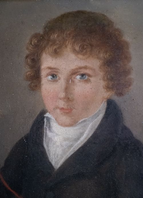 EARLY 19TH CENTURY BOY WITH BIRD AMERICAN SCHOOL OIL ON TIN - ADDITIONAL PHOTO 2