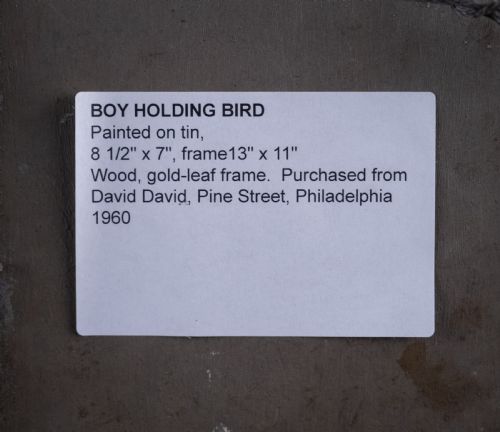 EARLY 19TH CENTURY BOY WITH BIRD AMERICAN SCHOOL OIL ON TIN - ADDITIONAL PHOTO 9