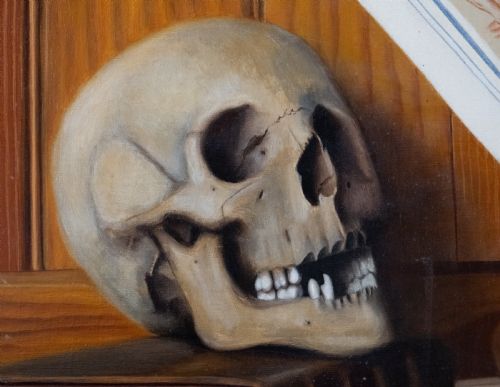 VANITAS STILL LIFE BY A FREMONT FRENCH SCHOOL OIL ON CANVAS - ADDITIONAL PHOTO 2