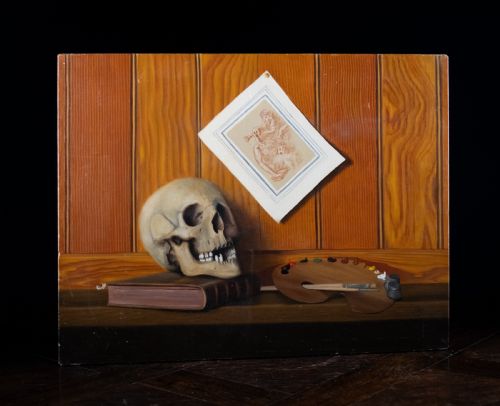 VANITAS STILL LIFE BY A FREMONT FRENCH SCHOOL OIL ON CANVAS - ADDITIONAL PHOTO 7