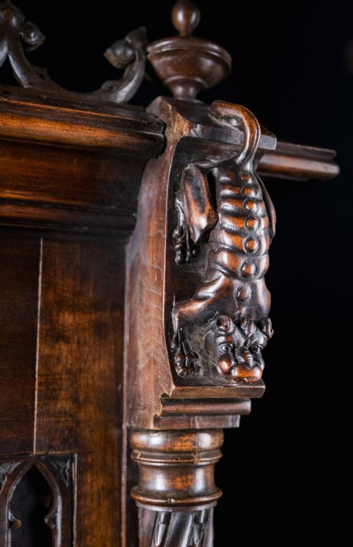 LARGE GOTHIC WALNUT OVERMANTEL MIRROR C1880 - ADDITIONAL PHOTO 3