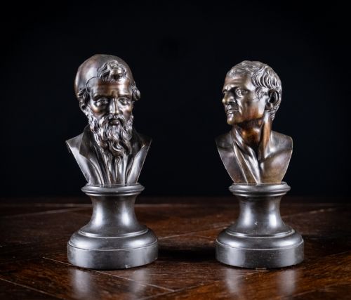 pair bronze busts of hippocrates and lysimachus - CATEGORY: ANTIQUE SCULPTURES - DATED 19TH CENTURY