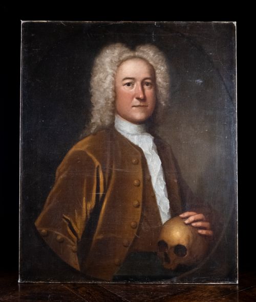 PORTRAIT OF A GENTLEMAN HOLDING A SKULL C1720 - ADDITIONAL PHOTO 1