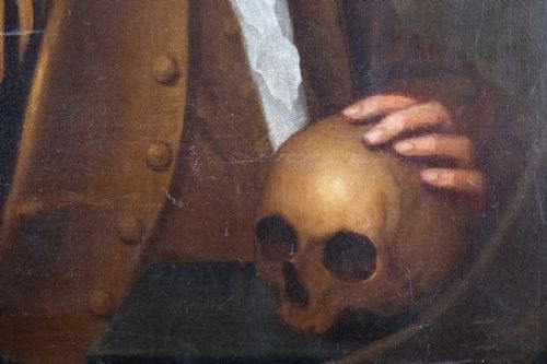 PORTRAIT OF A GENTLEMAN HOLDING A SKULL C1720 - ADDITIONAL PHOTO 2