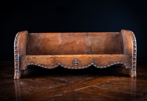 STUDDED TAN LEATHER BOOK TROUGH C 1880 - ADDITIONAL PHOTO 5